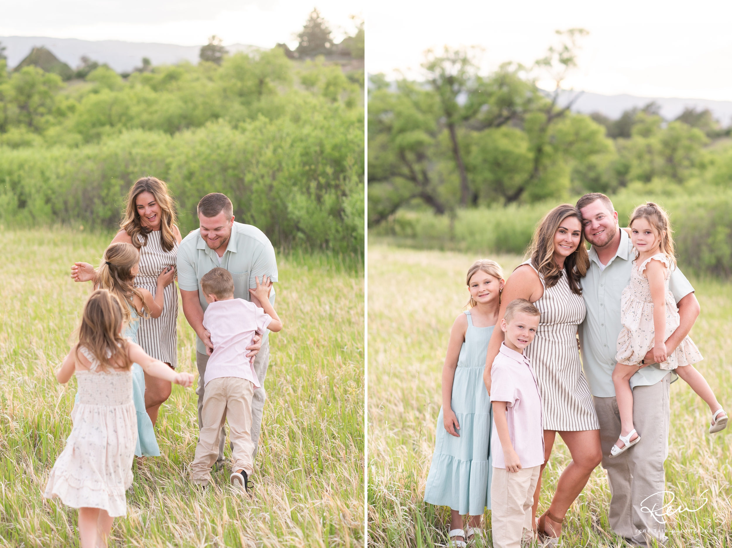 Family of five posing together during an extended family photography session in Northgate, Colorado Springs.